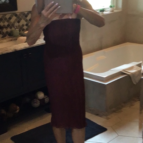 Topshop Burgundy strapless lined Textured Dress - Picture 4 of 6